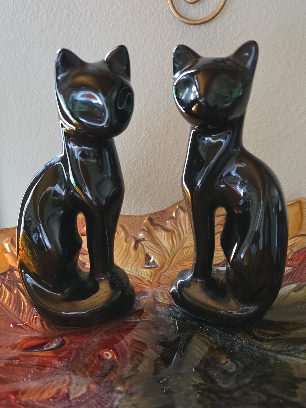 Vintage TAIWAN Black China Cats No Chips Beautiful Set Of 2 Mid-Century